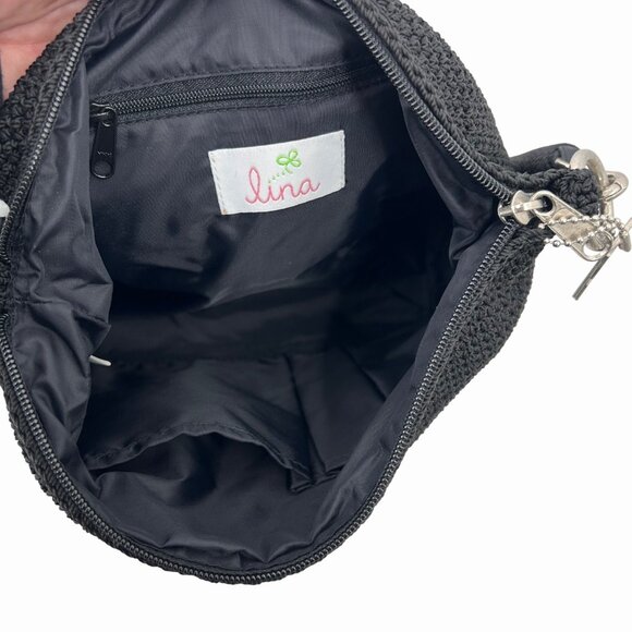 NWOT LINA BLACK CROCHET SHOULDER BAG PURSE W/ DETACHABLE STRAP - Picture 5 of 5